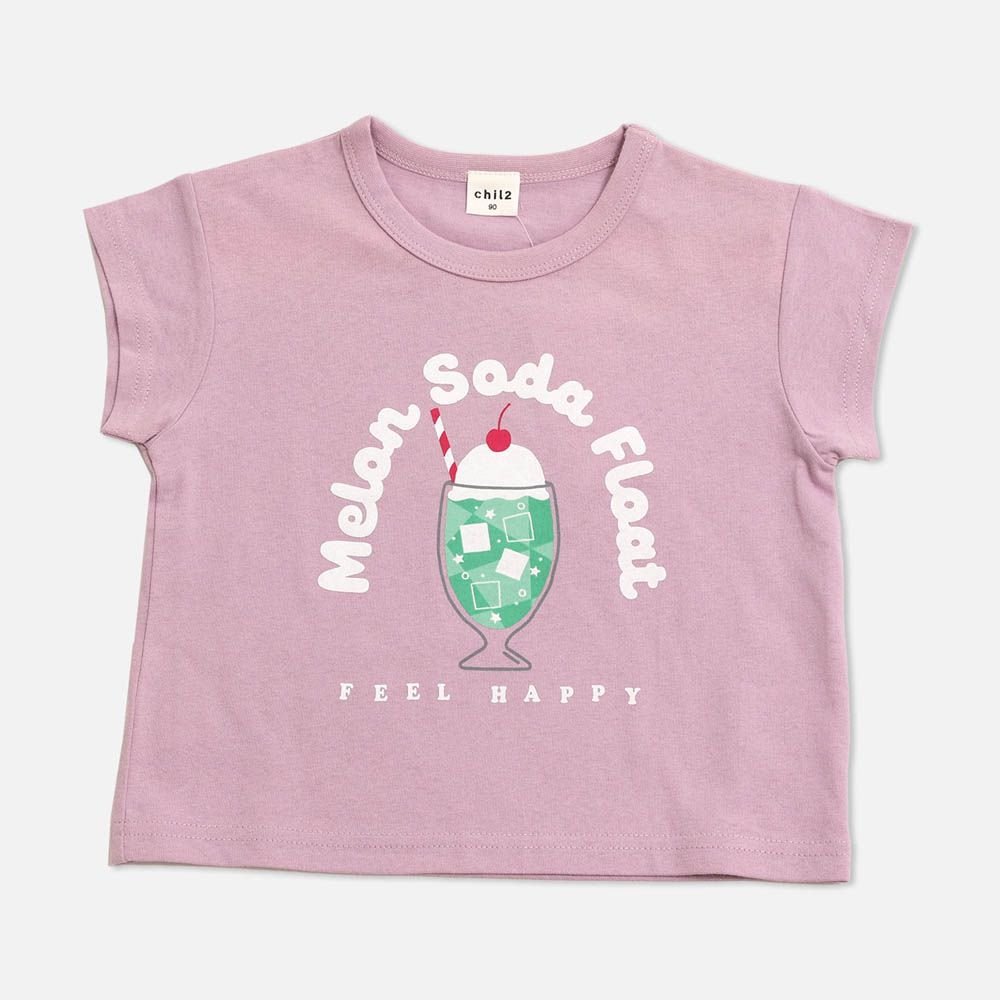 100%棉 定番印花短袖上衣-冰淇淋聖代-粉紫