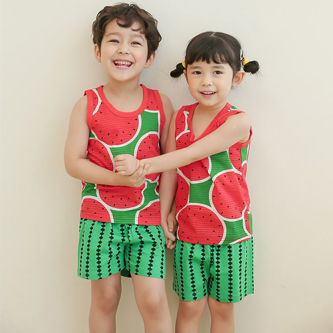 正韓 Puco - 超優質嬰幼兒/兒童無袖100% 有機棉家居服/睡衣-冰涼西瓜