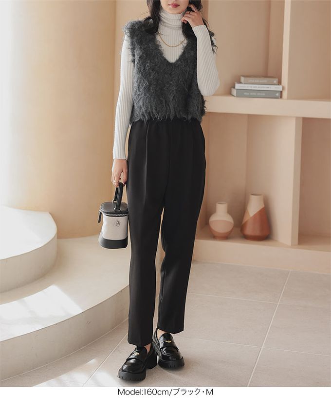 日本 Kobe Lettuce - 彈性腰圍打褶美腳西裝褲-(可選長度)-黑