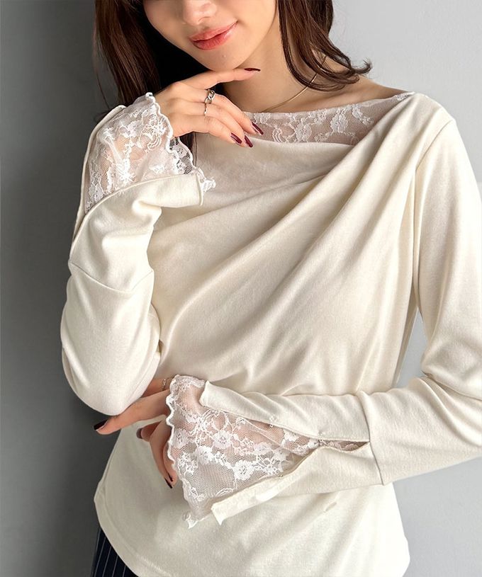 日本 Classical Elf - 蕾絲皺摺美型喇叭袖上衣-黑