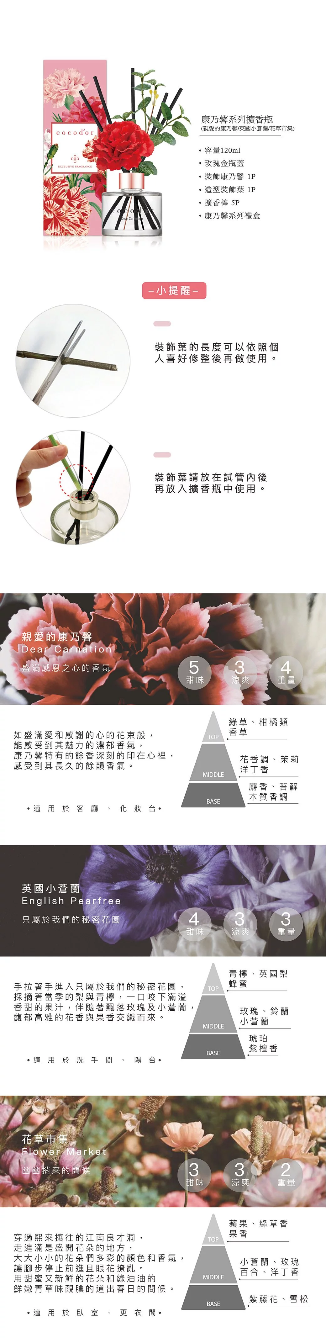 韓國 cocodor - 康乃馨系列擴香瓶120ml-花草市集