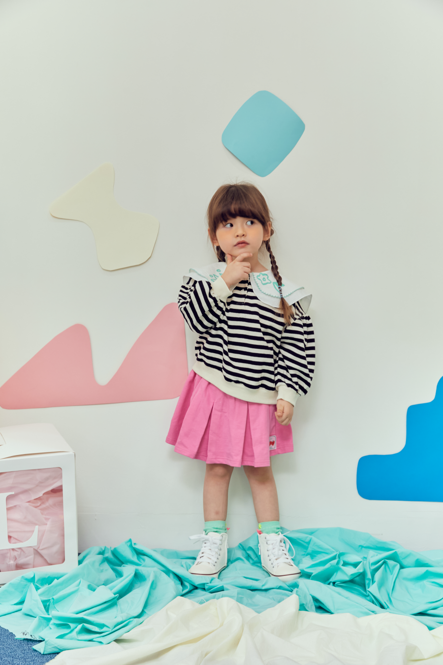 韓國 MINIATURE - 打褶短褲裙-粉紅