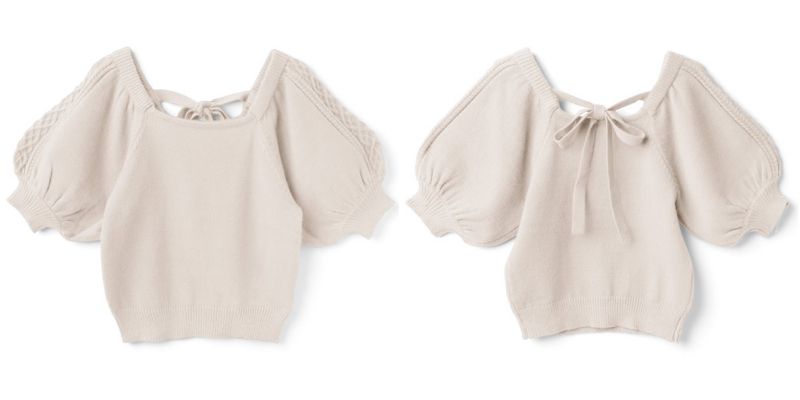 日本 GRL - 麻花澎澎短袖美背蝴蝶結針織上衣-天使藍 (Free)