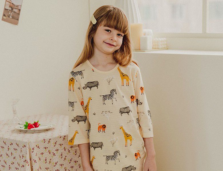 韓國 Mavarm Organic - 有機棉透氣七分袖家居服-草原動物