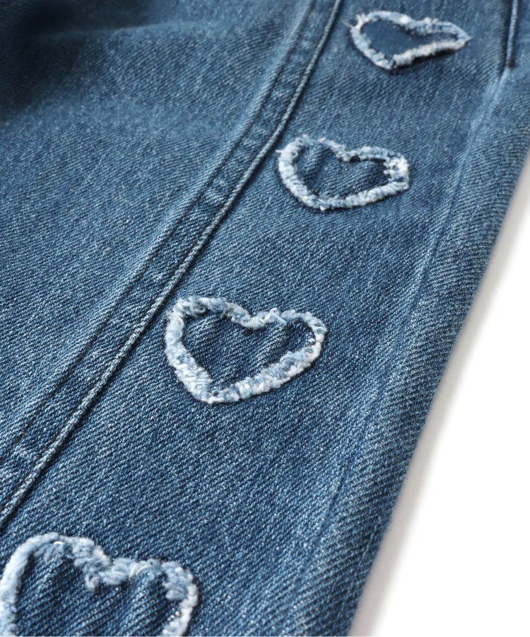 日本 BREEZE - 心形刺繡牛仔廓形長褲-海軍藍