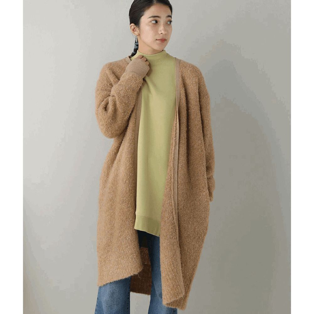 日本 Bou Jeloud - 羊毛混紡優雅保暖長版針織外套-焦糖