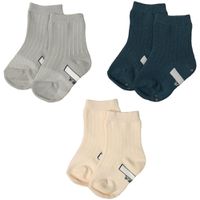 akachan honpo - 中長襪3雙組 羅紋-素面-灰色 (9~14cm)