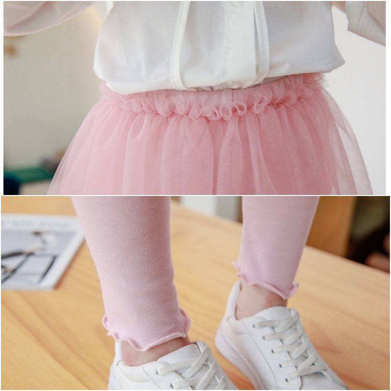 FANMOU - 內搭褲裙-蝴蝶結紗裙-粉色