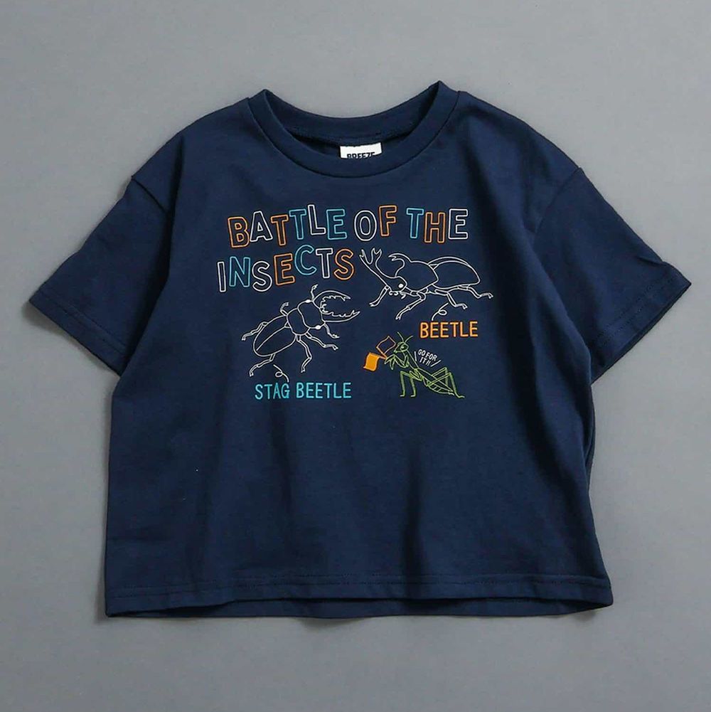 100%棉 美式印花短袖上衣-昆蟲決鬥-海軍藍