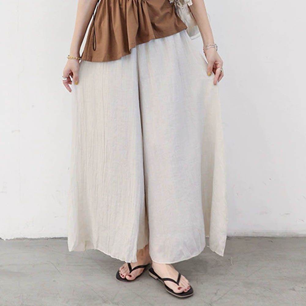 優雅百搭舒適顯瘦寬褲-含內裡-米色 (F)