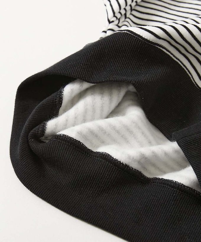 日本 devirock - 裏起毛 百搭條紋大學長袖上衣-灰黑