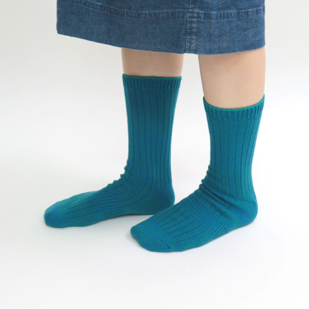 日本 TAWARA - (情侶)30%羊毛混紡長筒襪-松石綠