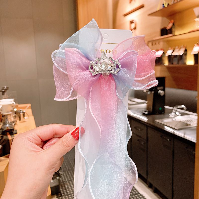 公主風唯美漸層緞帶髮夾-皇冠-藍+紫