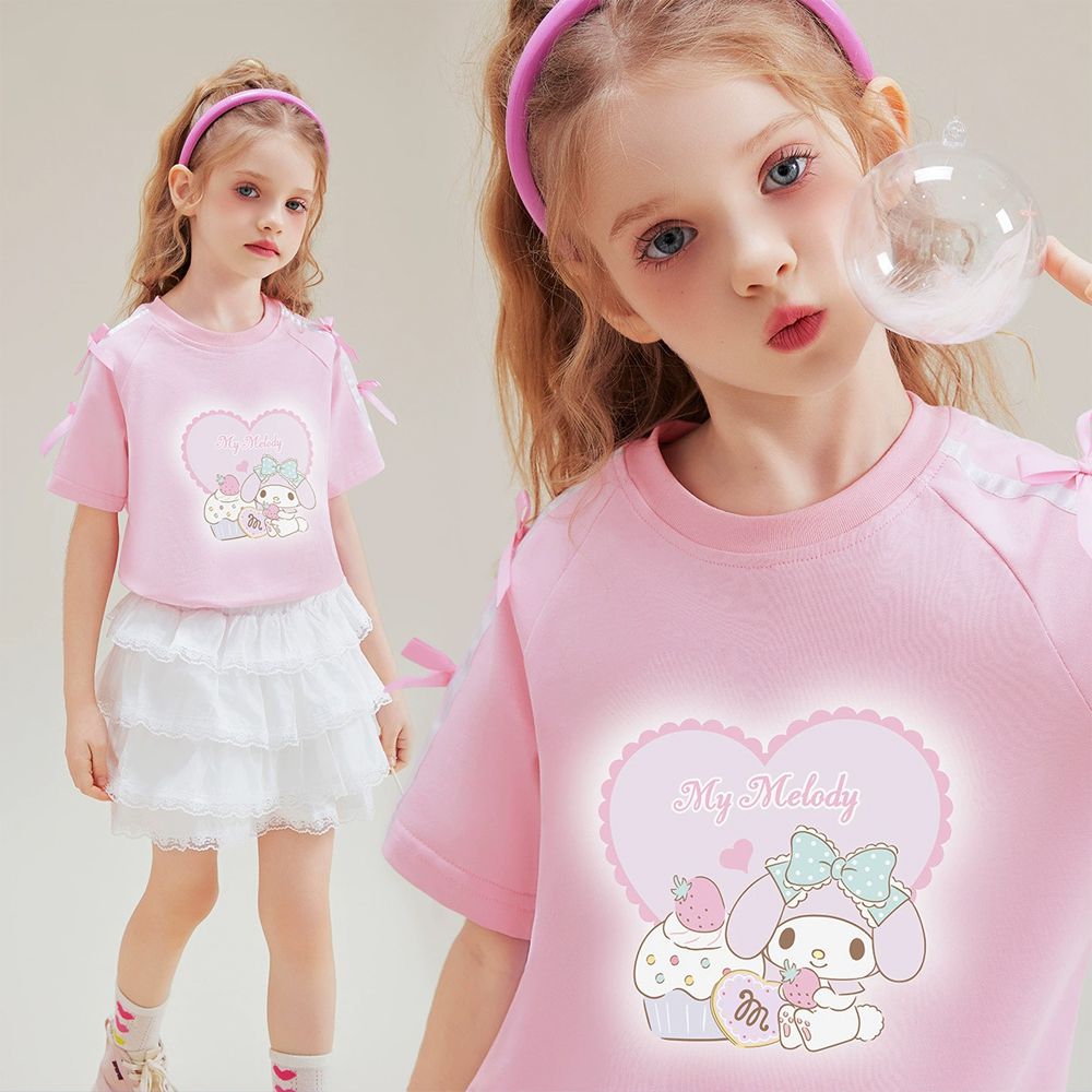 純棉蝴蝶結短袖上衣-卡通人物美樂蒂-粉色