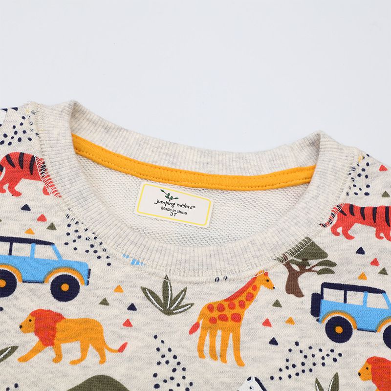Jumping meters - 圓領棉質長袖上衣/大學T-熱帶動物森林-灰色