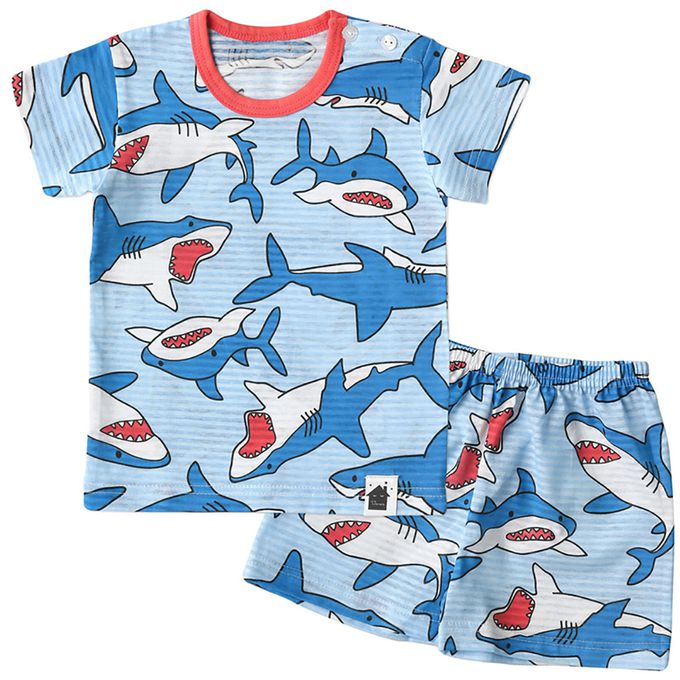 正韓 VOVO - 超優質嬰幼兒/兒童短袖100% 有機純棉家居服/睡衣-海洋鯊魚