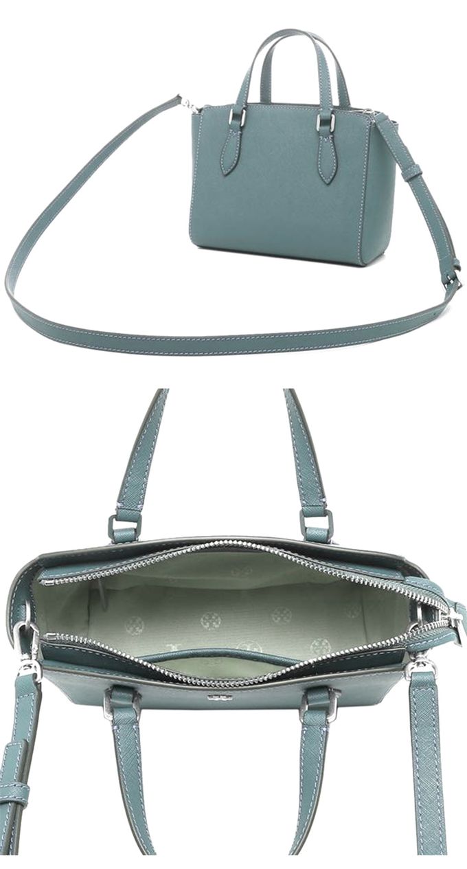 Tory Burch - 雙T-LOGO素面皮革兩用包 (莫藍迪綠)