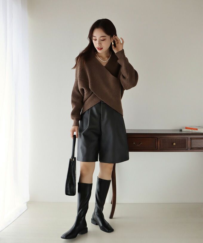 日本 BLUE EAST - 定番時尚簡約皮褲-可可棕