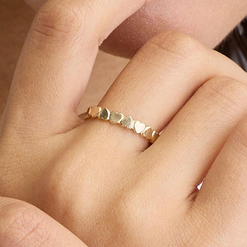 日本製 細緻感循環圖案戒指(可調戒圍)-愛心-金