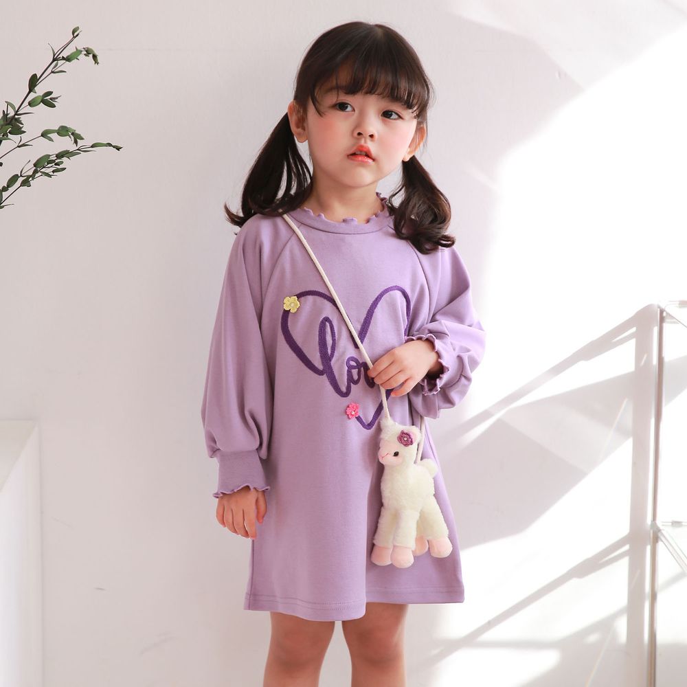 韓國 Coco rabbit - 駱馬娃娃包包愛心泡泡袖洋裝-紫