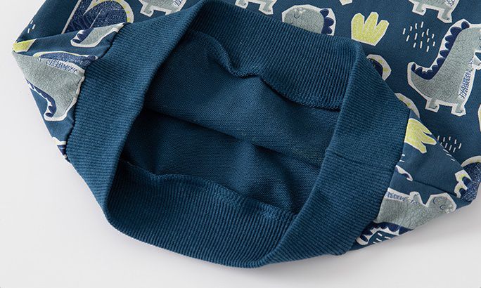 WELLKIDS - 加絨圓領長袖大學T套裝-塗鴉萌萌恐龍-海軍藍