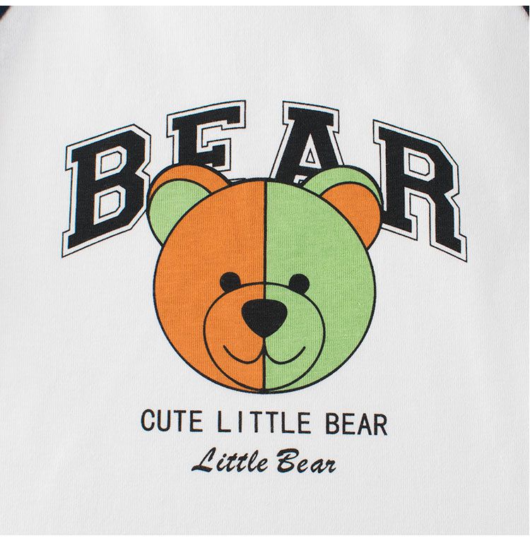 純棉圓領薄長袖上衣-拼色熊熊-米白+深藍