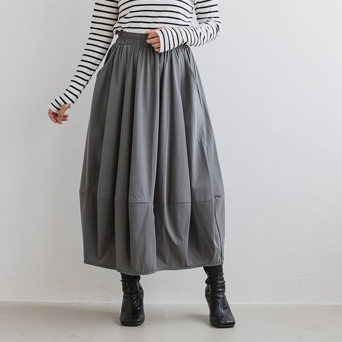 日本 ihuu - 文藝感打摺修身長裙-草綠