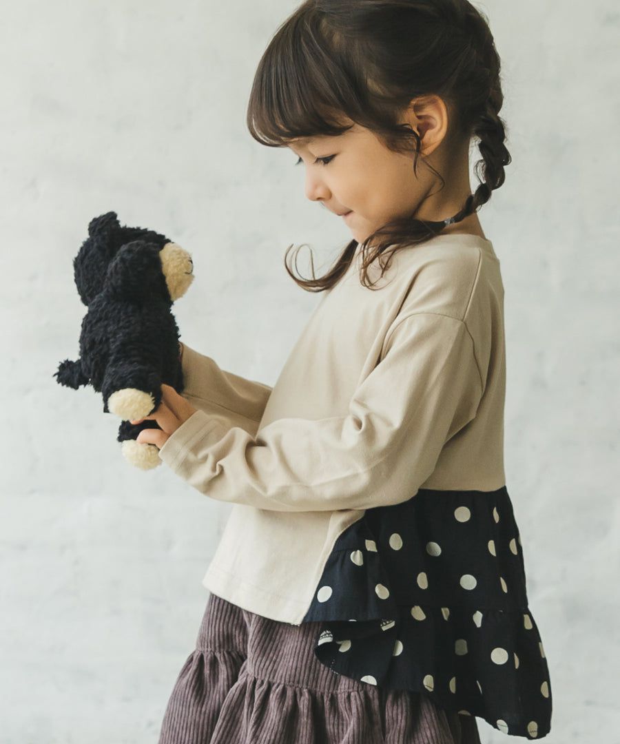 日本 PAIRMANON - 蛋糕層次拼接薄長袖上衣-春櫻燦爛-粉