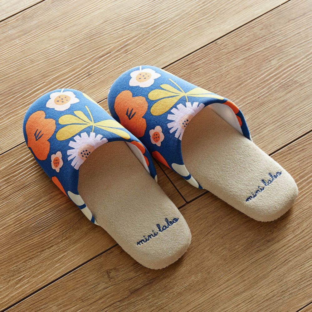 日本千趣會 - mini labo 法式浪漫室內拖鞋-朵朵花語-深藍 (23-25cm)