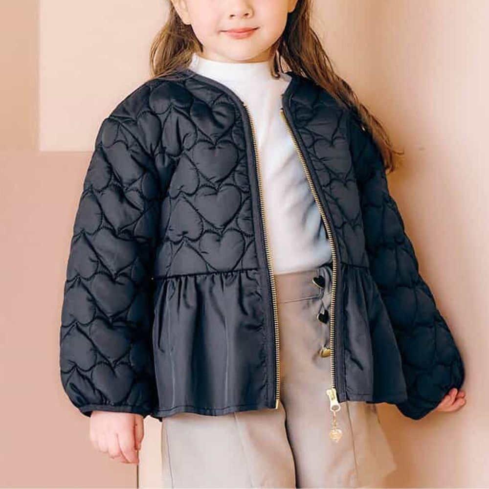 荷葉邊愛心絎縫鋪棉外套-黑