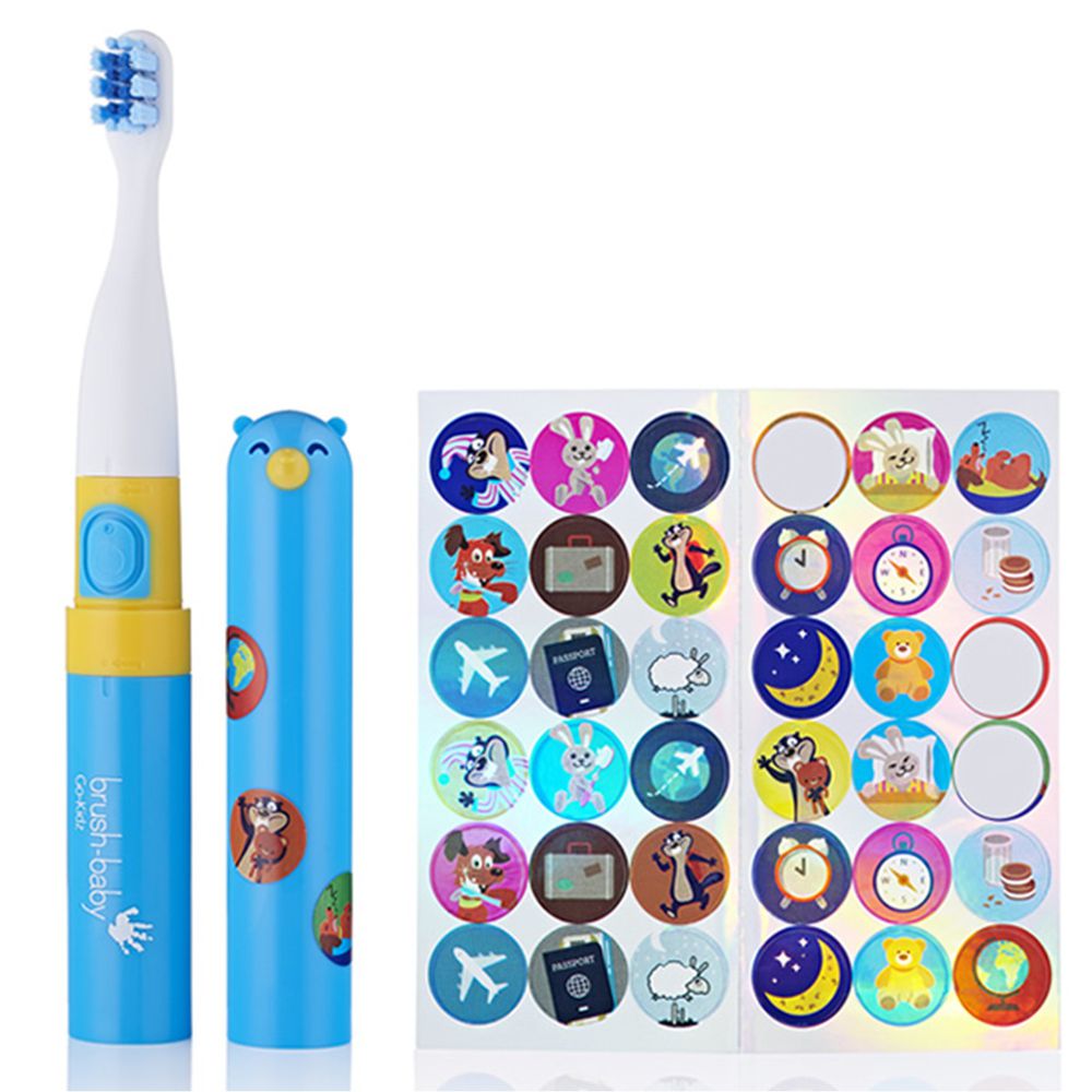 英國 brush-baby - 外出攜帶型GoKidz聲波電動牙刷(粉藍)-3歲以上