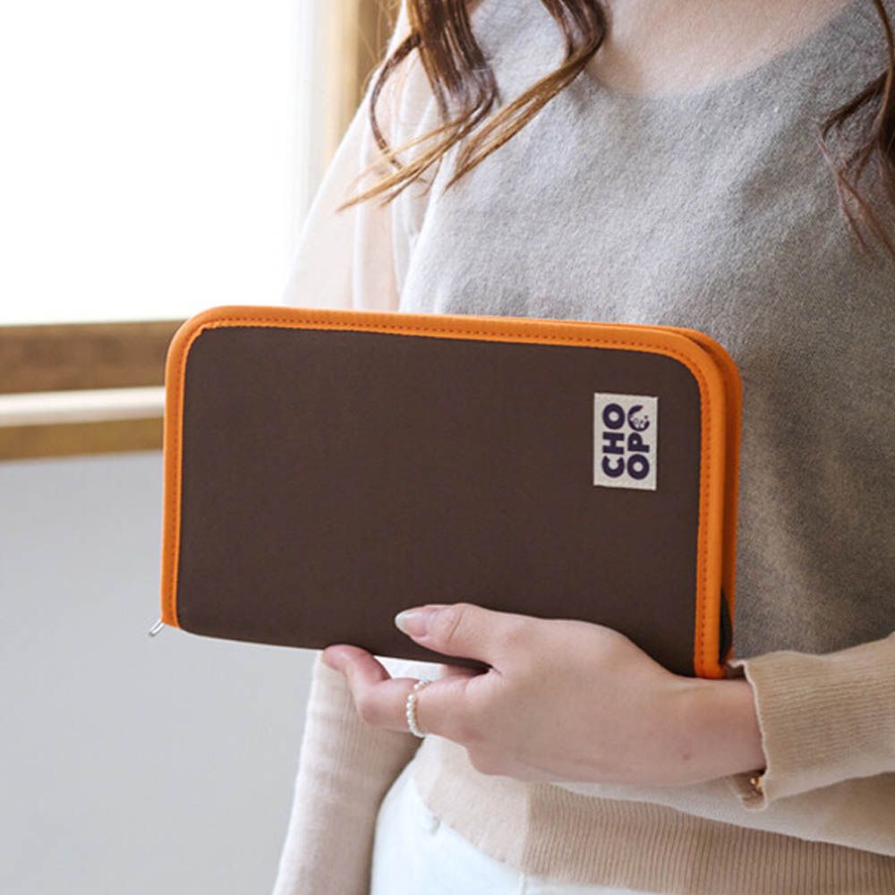存摺護照卡片多用途收納包-(防盜設計)-咖x橘