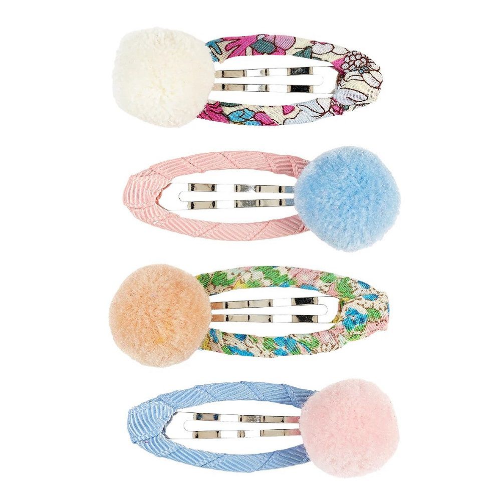 小碎花毛球髮夾 4 入組