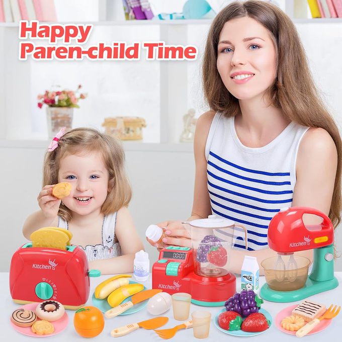 CuteStone - 兒童廚房玩具電器組合 攪拌機 烤麵包機 果汁機  28件組套裝玩具