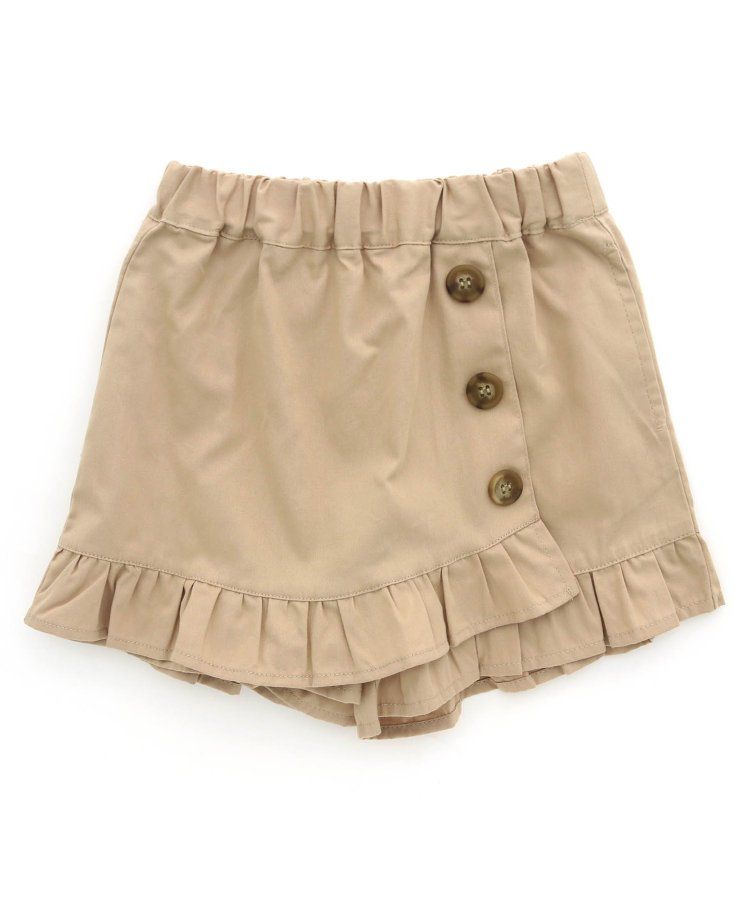 日本 apres les cours - 荷葉邊俏麗排扣褲裙-丹寧藍