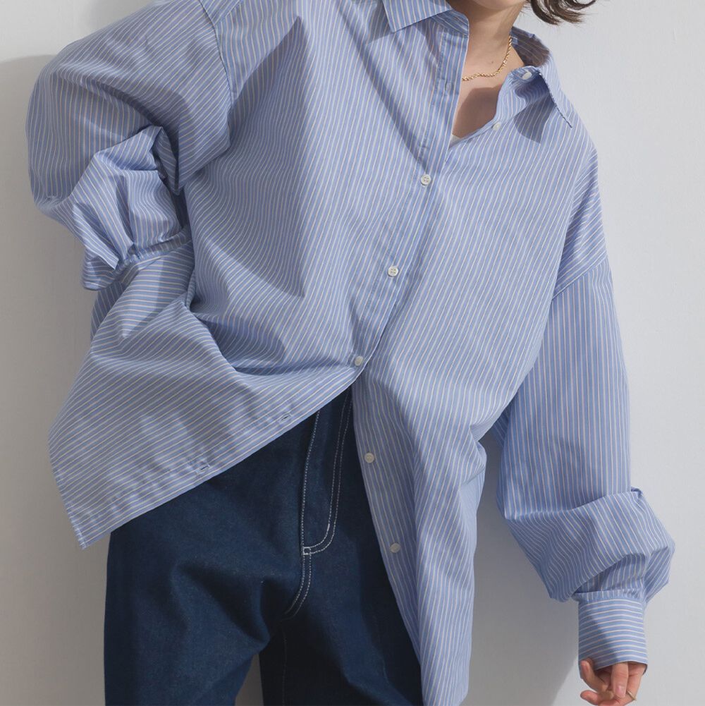 2way穿法俐落條紋寬版襯衫-藍