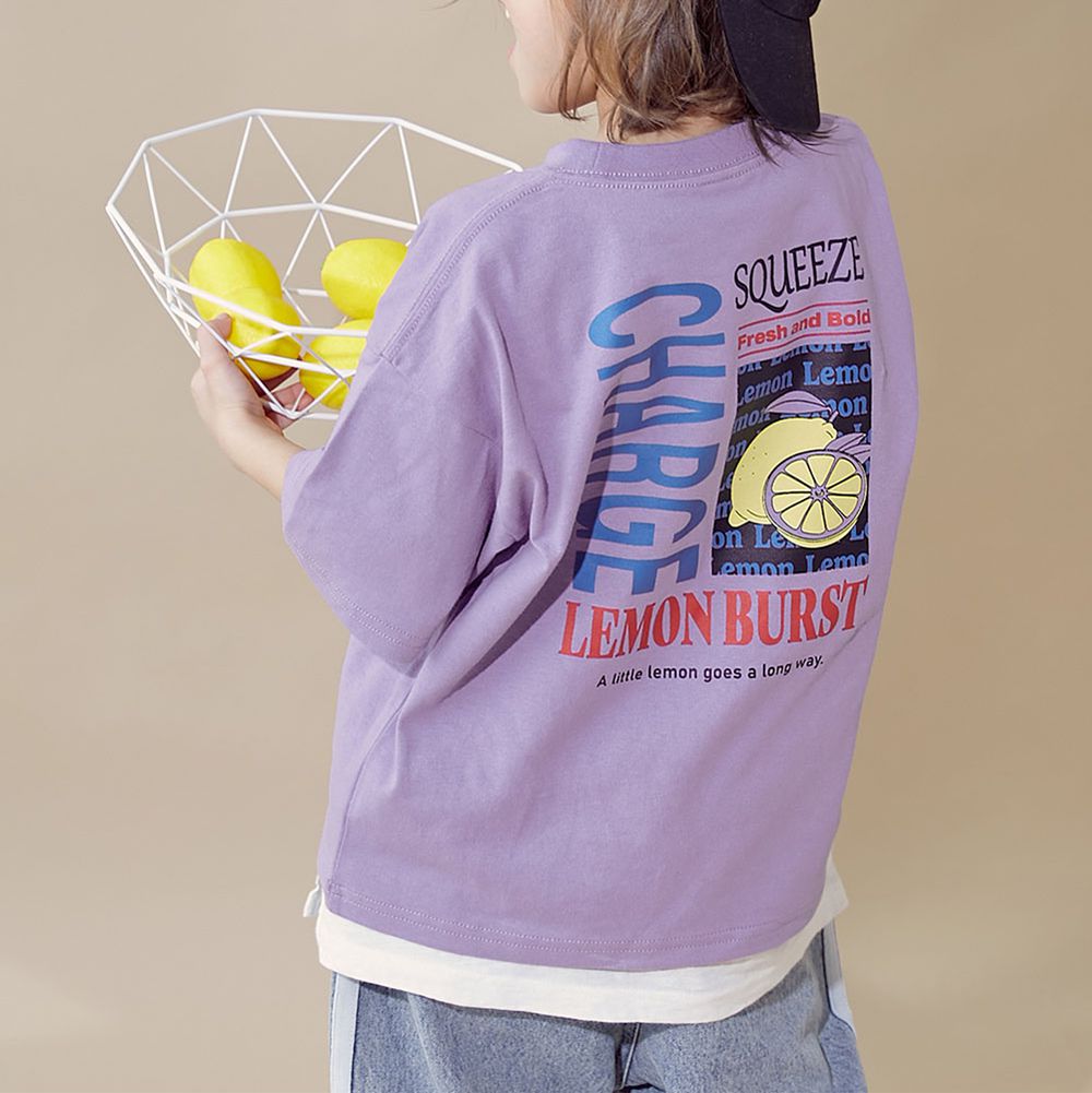 100%棉 帥氣印花短袖上衣-檸檬廣告-紫羅蘭