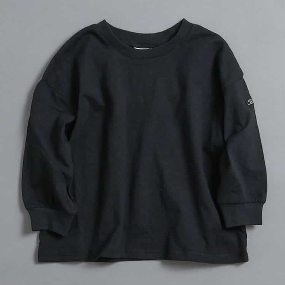 100%棉 定番款縮口長袖上衣-黑