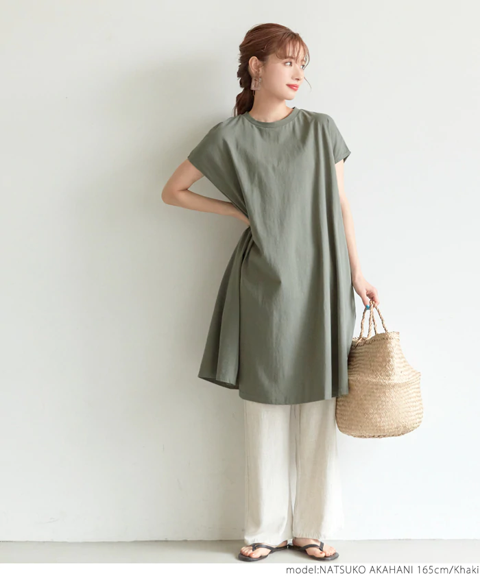 日本 COCA - 純棉圓領修身剪裁長版短袖上衣-黑