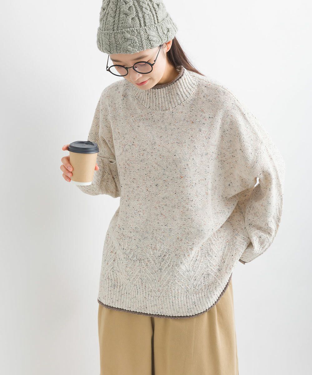 日本女裝代購 - 葉子紋編織滾邊針織毛衣-咖啡