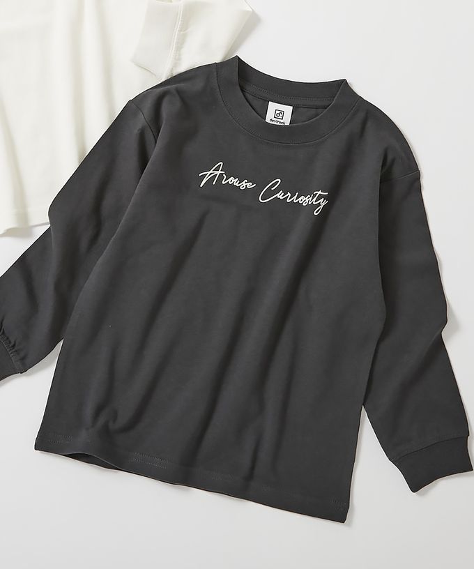 日本 devirock - 100%棉 定番印花長袖上衣-小熊領巾-淺灰