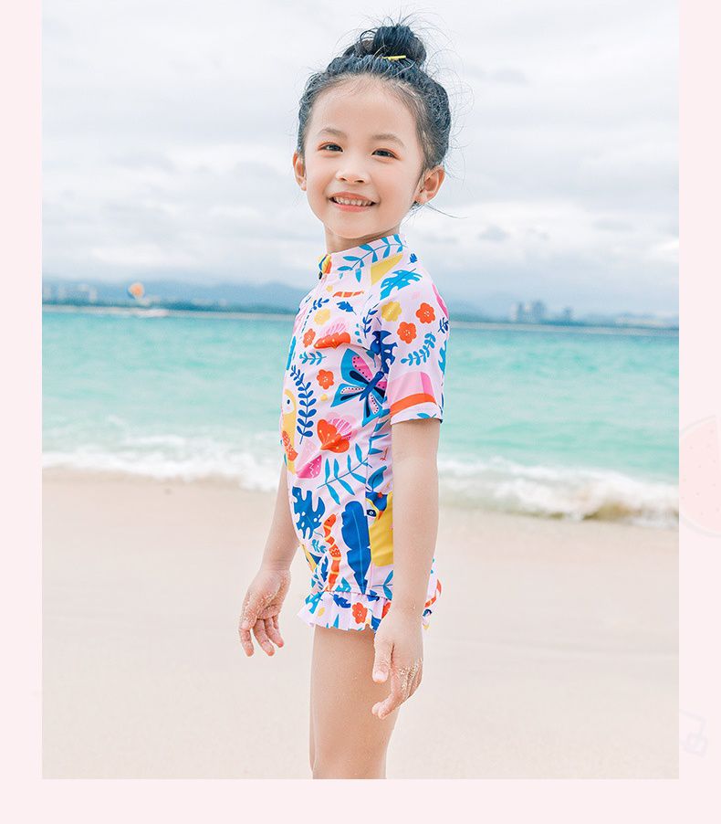 361° - 兒童卡通圖短袖連身泳衣-動物樂園-粉色