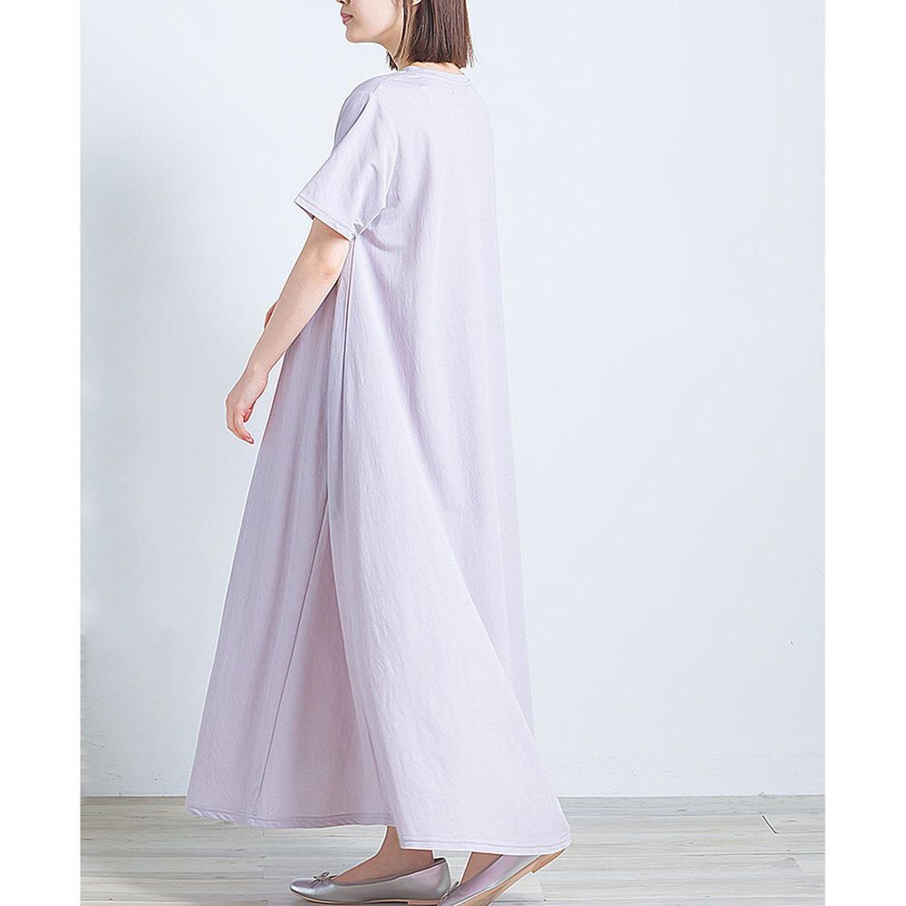 日本 OMNES - 接觸涼感 嫘縈圓領短袖洋裝-薰衣草