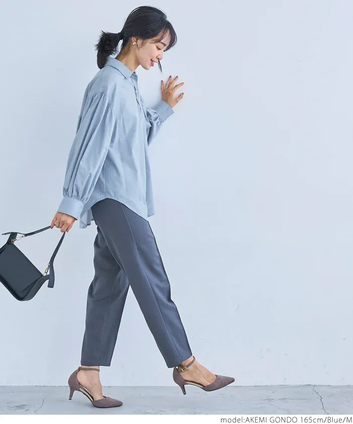 日本 COCA - 翻領寬鬆氣球袖襯衫-米杏