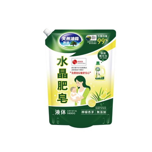 水晶肥皂洗衣用液体1400g鎖蓋式補充包 (檸檬香茅)-1400g