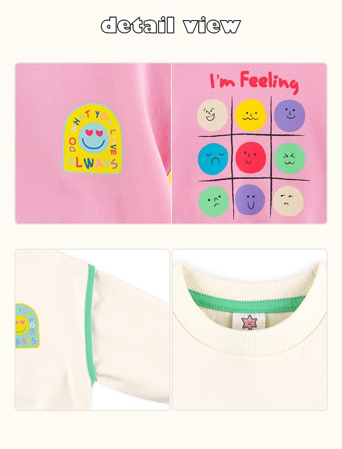 韓國 WALTON kids - 臉孔九宮格印長袖上衣-米白