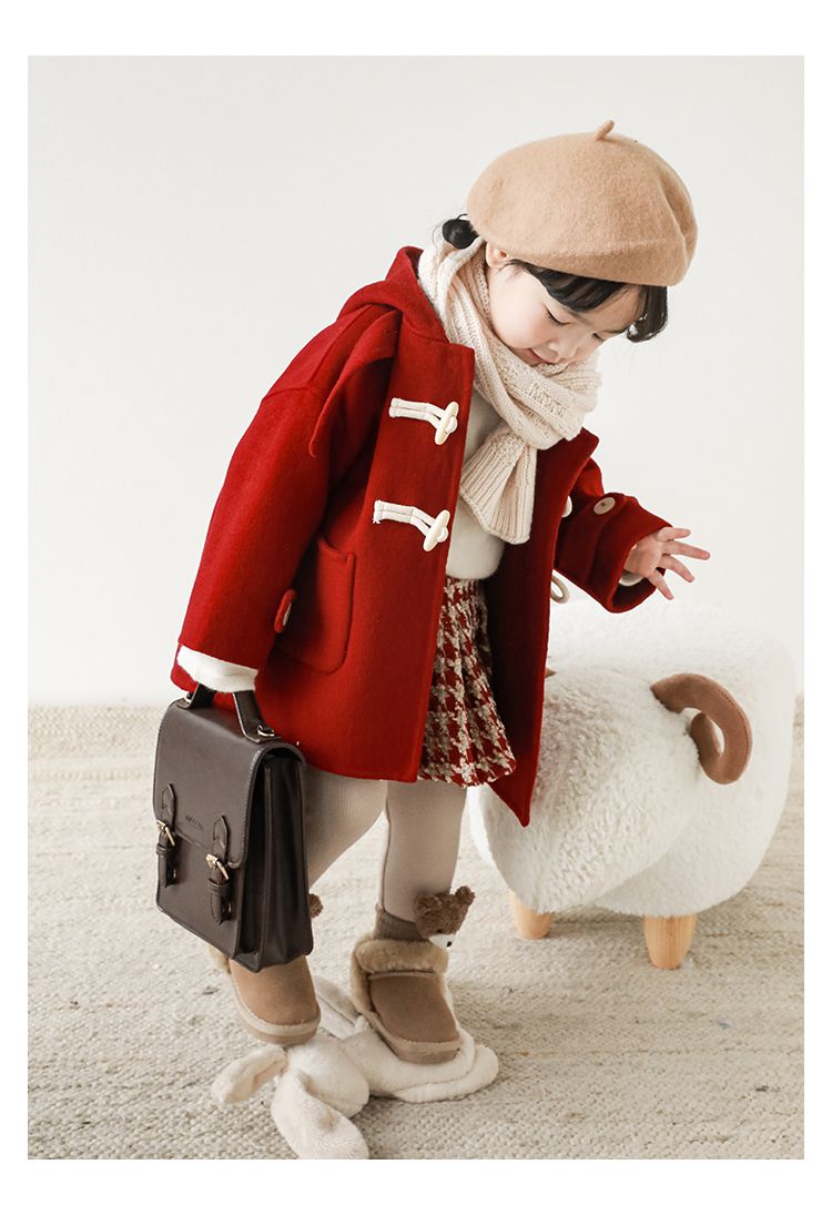 TONGMO - 加厚復古牛角釦連帽外套-駝色