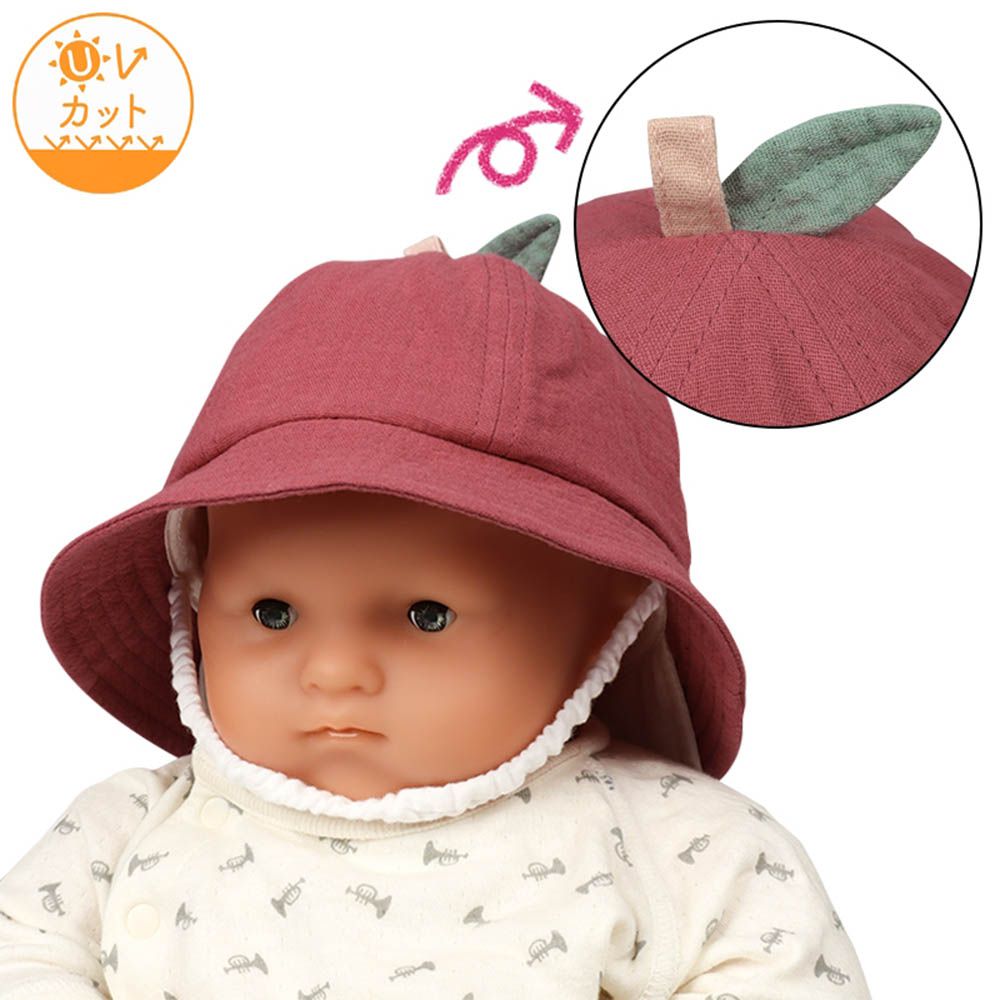 圓頂帽-水果 附防曬遮陽布-紅色