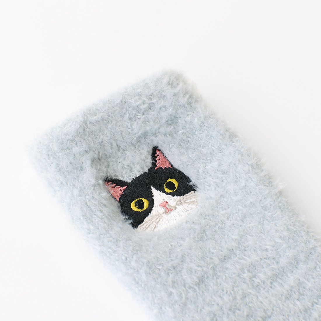 日本 TOMO - 可愛動物刺繡毛絨保暖襪-暹羅貓-桃粉