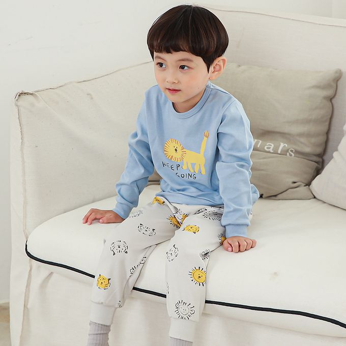 正韓 Cogibu - 極舒適無螢光劑 100% 有機棉(雙面)幼兒/兒童長袖睡衣/家居服套裝組-小獅王